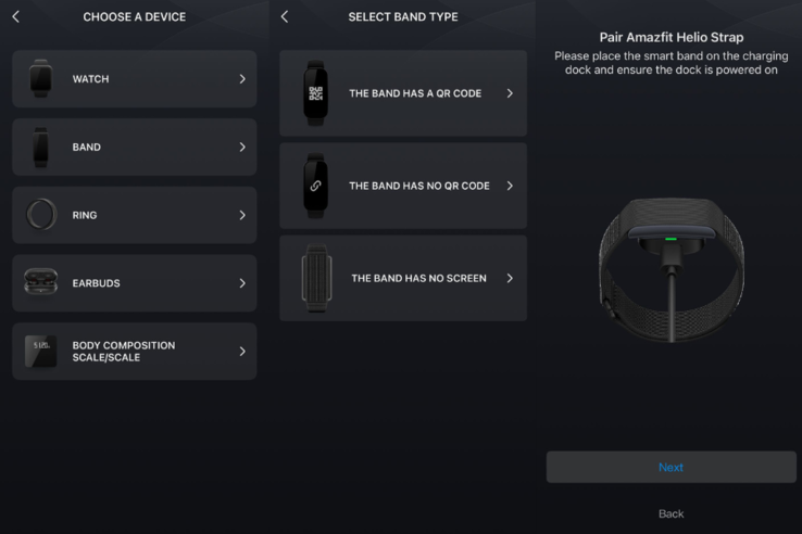 De Amazfit Helio Strap is gespot in de Zepp app (screenshots hierboven). (Afbeeldingsbron: Zepp app)