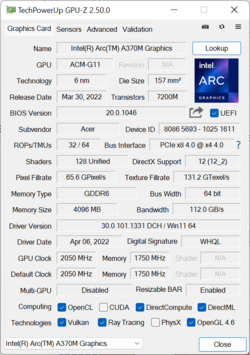 Intel Arc A370M met 35W TGP