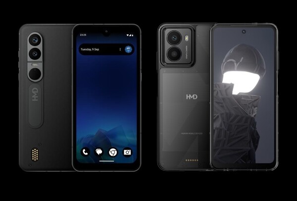 De HMD Lvalo XE 5G (l) heeft een andere set pogo connectoren dan de HMD Fusion (r). (Afbeeldingsbron: smashx_60/HMD)