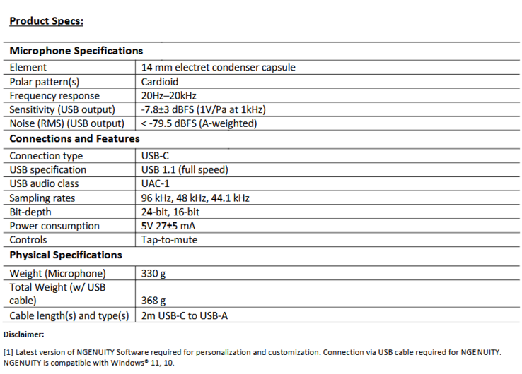 HyperX SoloCast 2 specificaties (bron: HP)