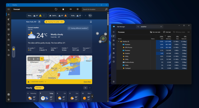 De Weer-app van Windows 11 verbruikt meer dan 1 GB RAM.