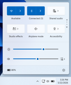 De nieuwe tegel 'Gedeelde audio' in het paneel 'Snelle instellingen' van Windows 11.