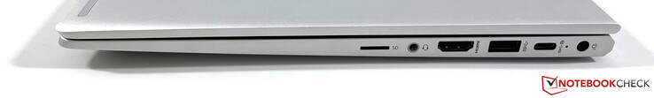 Rechts: microSD-lezer, 3,5 mm audio, HDMI 1.4b, USB-A 3.2 Gen.1, USB-C 3.2 Gen.2 (DisplayPort 1.4), voeding