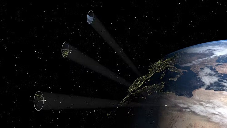 Afbeelding van satellieten die zonlicht omleiden naar een specifiek punt op aarde. (Afbeeldingsbron: Andrea Viale, Universiteit van Glasgow, NASA)