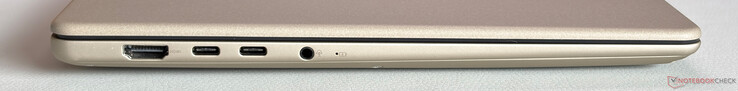 Links: HDMI 2.1 (TMDS), 2x USB-C 3.2 Gen.2 (10 Gbps, DisplayPort, Power Delivery), 3,5 mm stereo