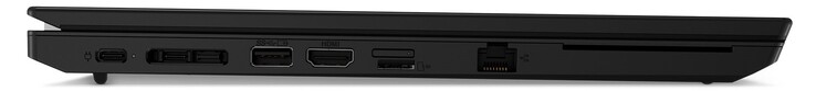 Linkerzijde: 1x USB-C 3.2 Gen1 (voedingsaansluiting), 1x Thunderbolt 4, dockingpoort, 1x USB-A 3.2 Gen1, HDMI, microSD-kaartlezer, GigabitLAN, smartcardlezer