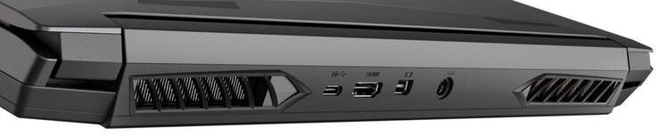 Achterzijde: USB 3.2 Gen 2 (USB-C, DisplayPort 1.4, G-Sync), HDMI 2.1 (met HDCP 2.3), Mini DisplayPort 1.4 (G-Sync), voedingspoort