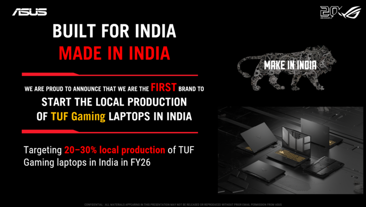 Een groot aantal TUF-laptops zal in India worden geproduceerd