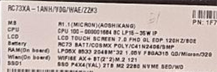 Specificaties van de ROG Ally 2 RC73XA. (Afbeeldingsbron: via @94G8LA)