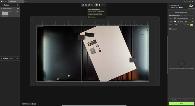 Contour Trace Extraction gebruikt de camera om contouren op het materiaal te detecteren