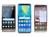 Van links naar rechts: Huawei Mate 9, Mate 20 Pro en Mate 10 Pro