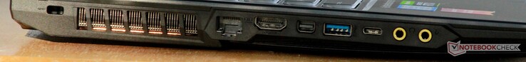 Linkerkant: ventilatie, Ethernet, HDMI 1.4, mini-DisplayPort 1.2, USB 3.1 Gen 1 Type-A, USB 3.1 Gen 1 Type-C, audio-uit, audio-in