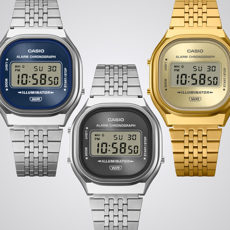 Van links naar rechts: Casio A140WE-8A, A140WE-2A en A140WEG-9A.