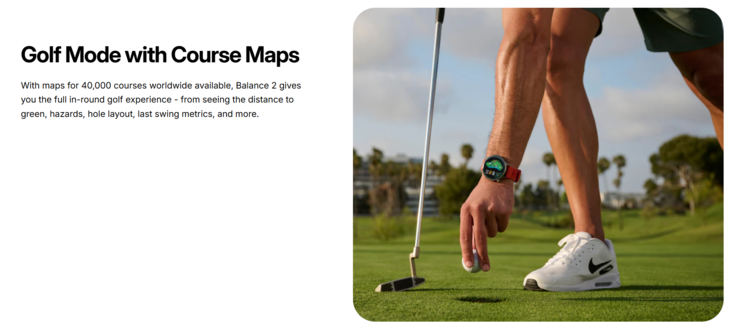 De Golfmodus van de Amazfit Balance 2 smartwatch werd geadverteerd op productvermeldingen (screenshot hierboven). (Afbeeldingsbron: Amazfit)