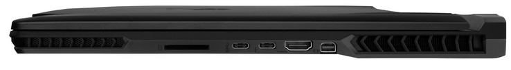 rechts: SD-kaartlezer, USB 3.1 Gen. 2 (Type-C), Thunderbolt 3, HDMI 2.0 (4K@60Hz), Mini DisplayPort 1.3