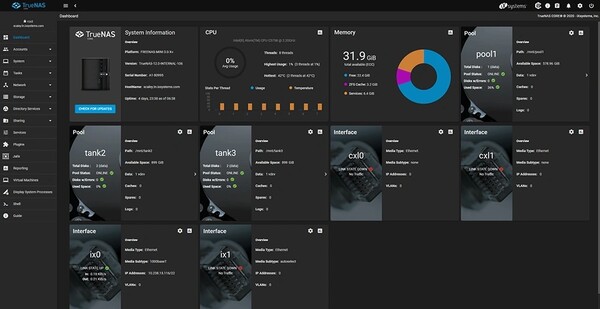 TrueNAS heeft een prachtige webinterface voor het beheren en controleren van de status van uw NAS. (Bron: TrueNas)