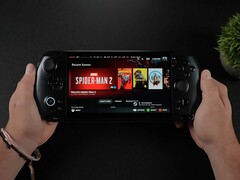 GPD Win 5 handheld gaming PC met SteamOS, waarop Marvel's Spider-Man 2 en andere recente games te zien zijn. (Afbeeldingsbron: ETA Prime via YouTube)