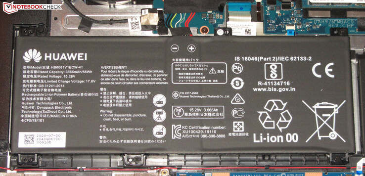 De batterij heeft een capaciteit van 56 Wh.