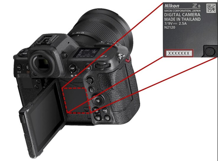 Nikon's serviceadvies biedt richtlijnen over waar je het serienummer op de body van de Z8-camera kunt vinden. (Afbeeldingsbron: Nikon)