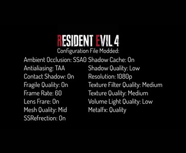 Grafische instellingen van Resident Evil 4 die zijn gebruikt voor de gametest op de iPhone 18 Pro Max en iPhone 17 Pro Max.