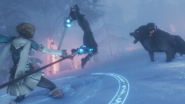 Een afbeelding van een gevecht tegen een beer in Edge of Eternity.
