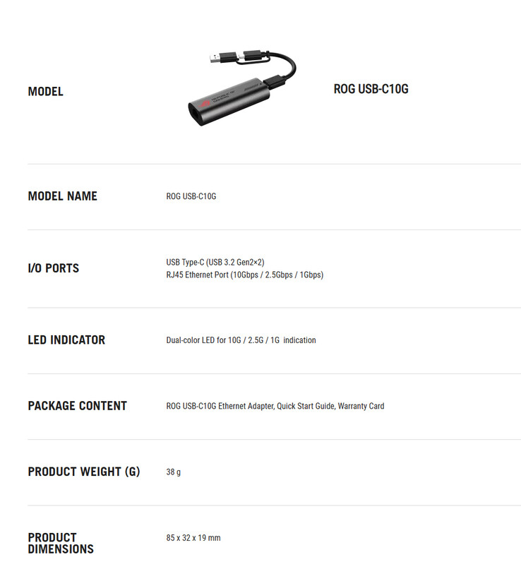 Volledige specificaties van de ROG USB-C10G