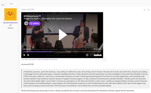 Reggie Fils-Aimé interview met Amazon commentaar getoond