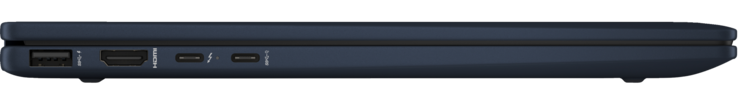 Links: USB 3.1 Gen 2 Type-A, HDMI 2.1-uit, Thunderbolt 4 (met DisplayPort 2.1-uitgang en voeding), USB 3.1 Gen 2 Type-C (met DisplayPort 2.1-uitgang en voeding)