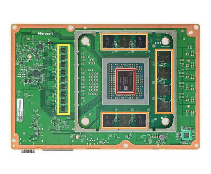 Xbox Series X moederbord met de AMD APU in het midden (Afbeelding bron: iFixit)
