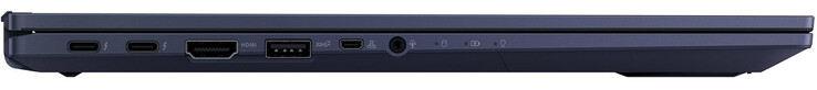 Linkerzijde: 2x Thunderbolt 4 (USB-C; Power Delivery, DisplayPort), HDMI, USB 3.2 Gen 2 (Type-A), Gigabit Ethernet via Micro HDMI, combo audio