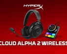 De HyperX Cloud Alpha 2 draadloze hoofdtelefoon wordt geleverd met een basisstation. Afgebeeld: een promofoto van de set. (Afbeeldingsbron: HP - bewerkt)