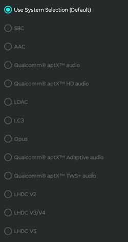 beschikbare audiocodecs voor Bluetooth