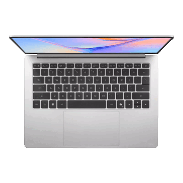 Asus Vivobook S14 van bovenaf weergegeven met het toetsenbord en touchpad