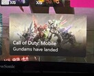 Een screenshot van het Xbox dashboard met een Call of Duty: Mobile advertentie met Gundam mechs met het onderschrift "Gundams zijn geland." (Reddit/u/Critical_Term_1013 via r/xbox)