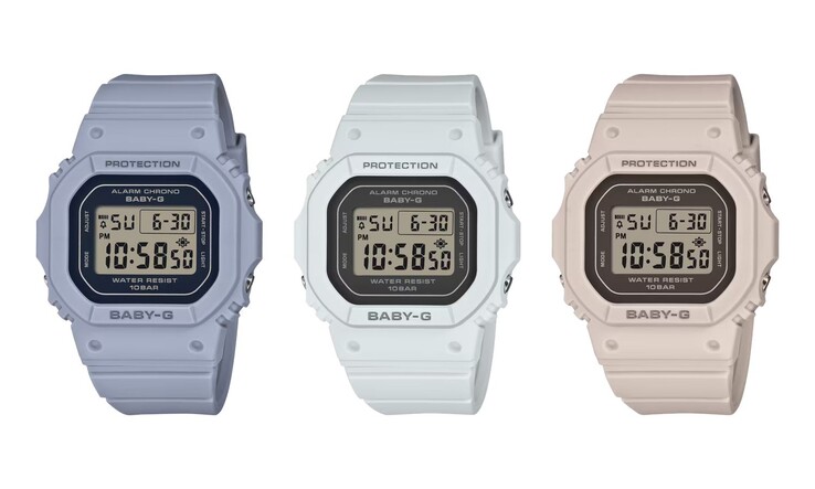Van links naar rechts: de Casio BGD-565FG-2B-, BGD-565FG-2C- en BGD-565FG-5-horloges