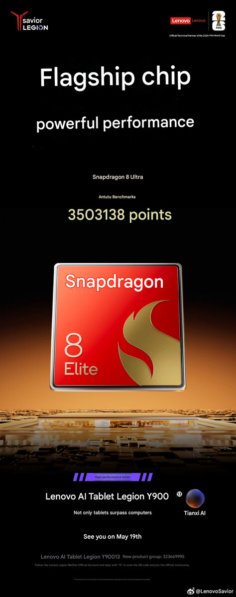 De SoC en geclaimde benchmarkscore van de 13-inch Legion Y900 tablet (machine vertaald)