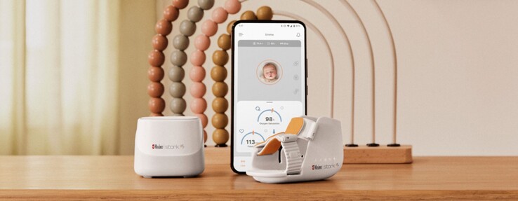 Het Stork Vitals babymonitoringsysteem van Masimo wordt geleverd met een babybootie, hub en smartphone-app. (Bron: Masimo)