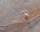Een stofduivel gefotografeerd op Mars (Beeldbron: ESA, TGO en CaSSIS; bijgesneden)