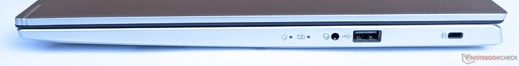 Rechts: gecombineerde audio-aansluiting, 1x USB 2.0 Type-A, Kensington Lock