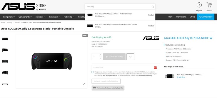 Asus ROG Xbox Ally en ROG Xbox Ally X prijs gelekt bij Asus partnerwinkel (bron: Asus Store by MacMan)