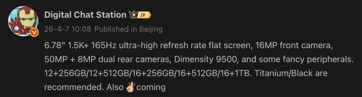 Uitgelekte specificaties van de potentiële OnePlus Ace 6 Ultra.
