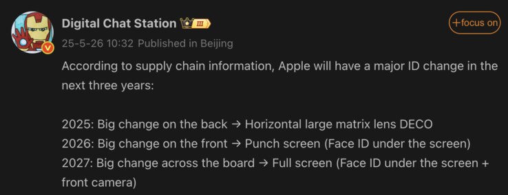 Uitgelekte ontwerpwijzigingen voor komende iPhone-generaties. (Afbeeldingsbron: Weibo - machine vertaald)