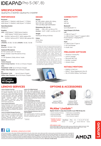 Lenovo IdeaPad Pro 5 16 - Specificaties. (Bron: Lenovo)