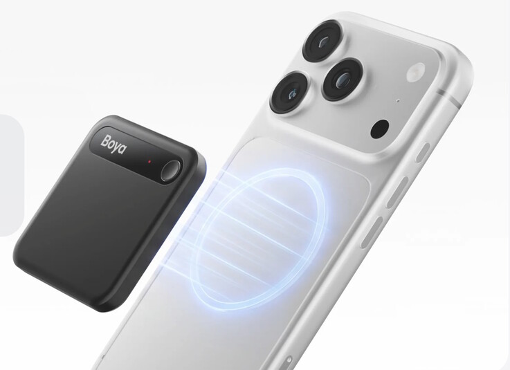 De Boya Notra Neo AI-vergaderrecorder wordt geleverd met een MagSafe-compatibele magnetische houder.
