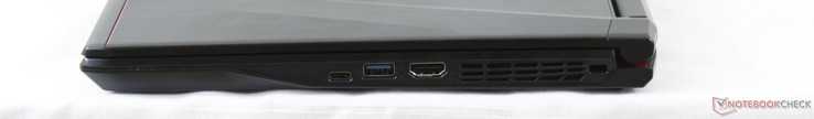 Rechterkant: USB Type-C + Thunderbolt 3, USB 3.0, HDMI 1.4, Kensington Lock