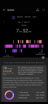 De Health app toont een gedetailleerde grafische analyse van de slaap.