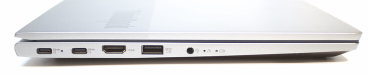 2x USB Type C met PowerDelivery en DisplayPort; HDMI, USB Type A (3.2 Gen 1); 3,5 mm headset