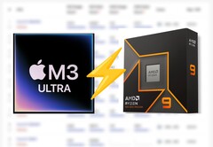 Applede M3 Ultra van AMD verschijnt op Cinebench 2024 en leidt de Ryzen 9 9950X CPU met ongeveer 25%. (Afbeeldingsbron: Apple, AMD, bewerkt)