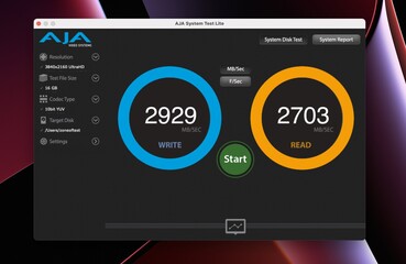 512 GB MacBook Pro met M2 Pro in AJA-systeemschijftest. (Afbeelding Bron: @ZONEofTECH op Twitter)