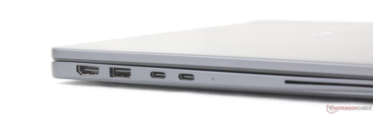 Links: HDMI 2.1, USB-A 3.2 Gen. 1 (5 Gbps), 2x USB-C Thunderbolt 4 met DisplayPort 2.1 + Power Delivery